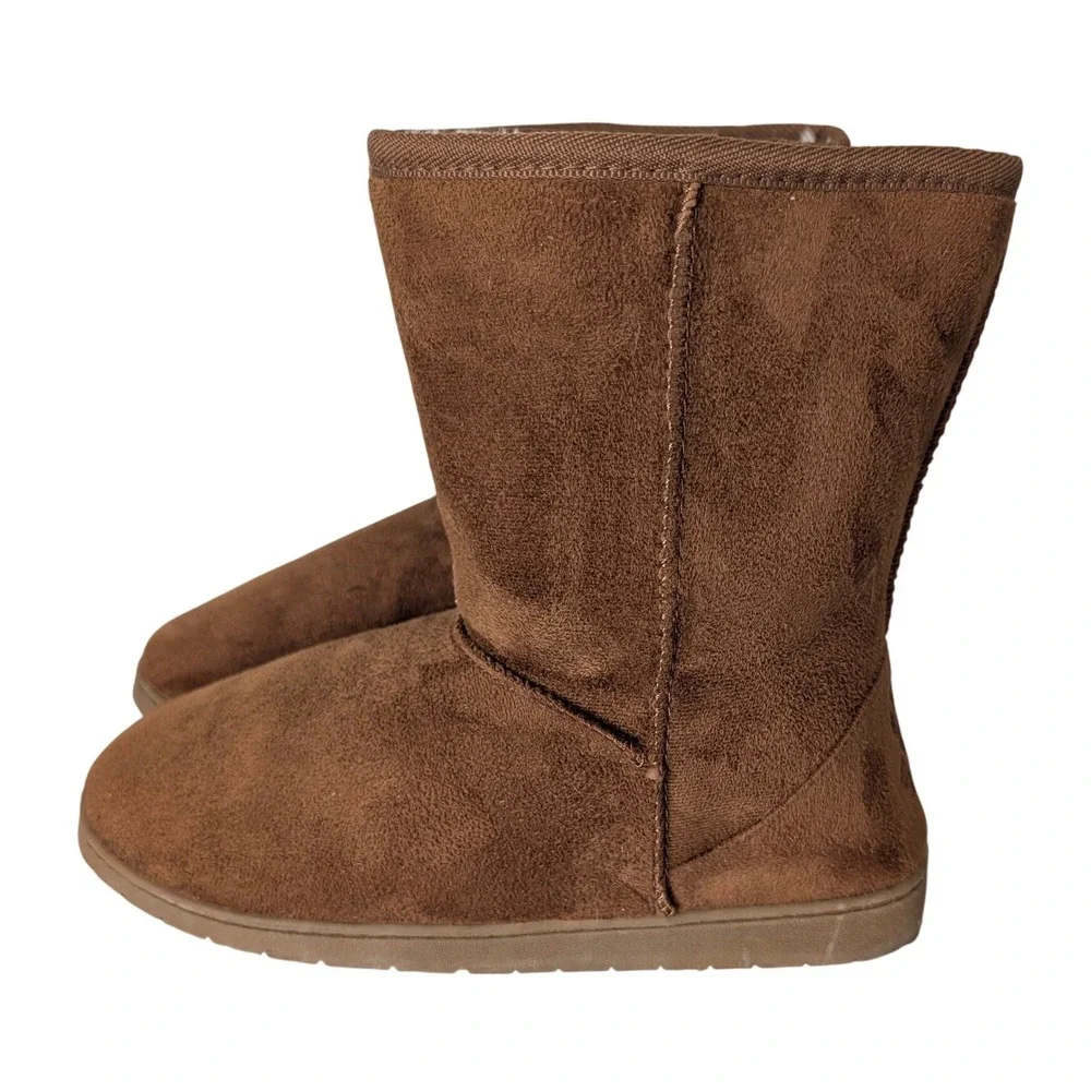 Cozy Faux Suede‎ Sherpa Lined Mid Calf Boots Women 9 Brown Comfort Cabincore
